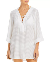 J. Valdi Lace Up Shirt Swim Cover Up Sheer Striped 3/4 Sleeve White S - £19.03 GBP