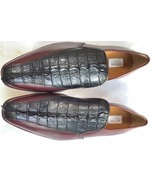Black Maroon Cont Handmade Moccasin Crocodile Genuine Leather Shoes Size... - $259.85 CAD