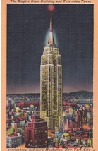 Empire State Building &amp; Television Tower Manhattan, New York Night Postcard D46 - £2.39 GBP