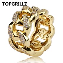 Cuban Link Chain Ring Men&#39;s Hip Hop GolIced Out Cubic Zircon Jewelry Rings 7 8 9 - £17.92 GBP