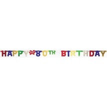 Happy 80th Birthday 4.25&quot; x 6.17&#39; Jointed Banner Paper 80th Party Decora... - £8.32 GBP