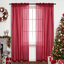 Xtmyi Red Sheer Curtains 84 Inch Length For Living Room 2 Panels Set Christmas - £27.17 GBP