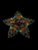 Vintage Unsigned Multicolor Rhinestone Star Brooch Goldtone Metal Faux P... - $41.80