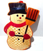 VTG Snowman of Woven Straw handmade in China Christmas Ornament 1985 4 in - £5.35 GBP