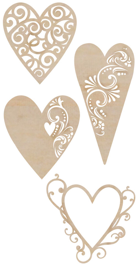Flourishes Dies Cut Wood Pieces Fancy Hearts - $20.03