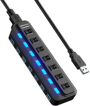 USB HUB USB 3.0 Ports with Individual Power Switch Data Splitter Power Hub 7 Por - £18.86 GBP