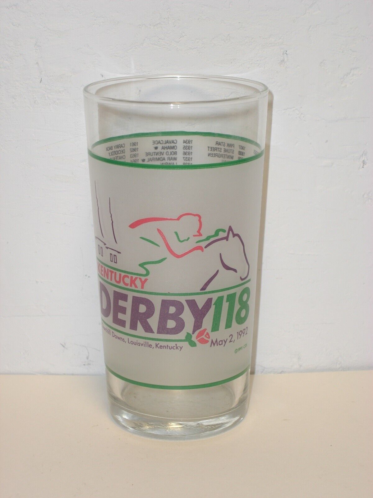 1992 - 118th Kentucky Derby Glass in MINT Condition - LIL E. TEE - $12.00