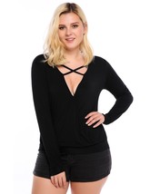 Meaneor Plus Size Sexy Loose Cross Long Sleeve T Shirt Casual Tops Women sz L - £9.46 GBP