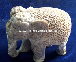 6&quot; Indian Marble Elephant Statue Handcarved Accent Arts Hallway Home Dec... - $396.50