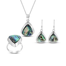 Enchanting Teardrop Abalone Shell .925 Silver Jewelry Set-9 - £32.90 GBP