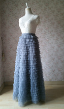 Gray Layered Tulle Skirt Party Outfit Women Custom Plus Size Long Tulle Skirt image 3