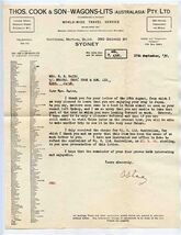 Thos Cook &amp; Son Wagon Lits Australasia Letter 1937 Kobe Refund for Misse... - $27.72