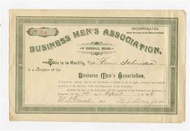 Business Men's Association of Evansville Indiana Member Certificate 1888 - $17.82