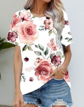 Blouse Women&#39;s White T Shirt Fashion Digital Print #09 - £28.26 GBP