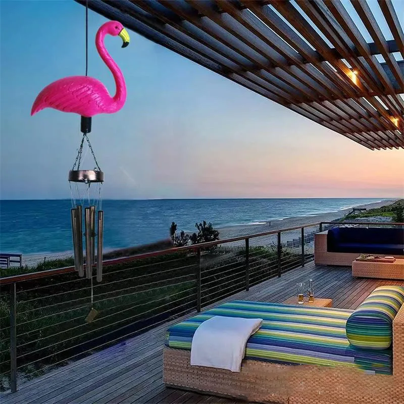Garden Hanging Solar Wind Chimes Flamingo   Pendant Outdoor Yard Garden Balcony  - £113.42 GBP