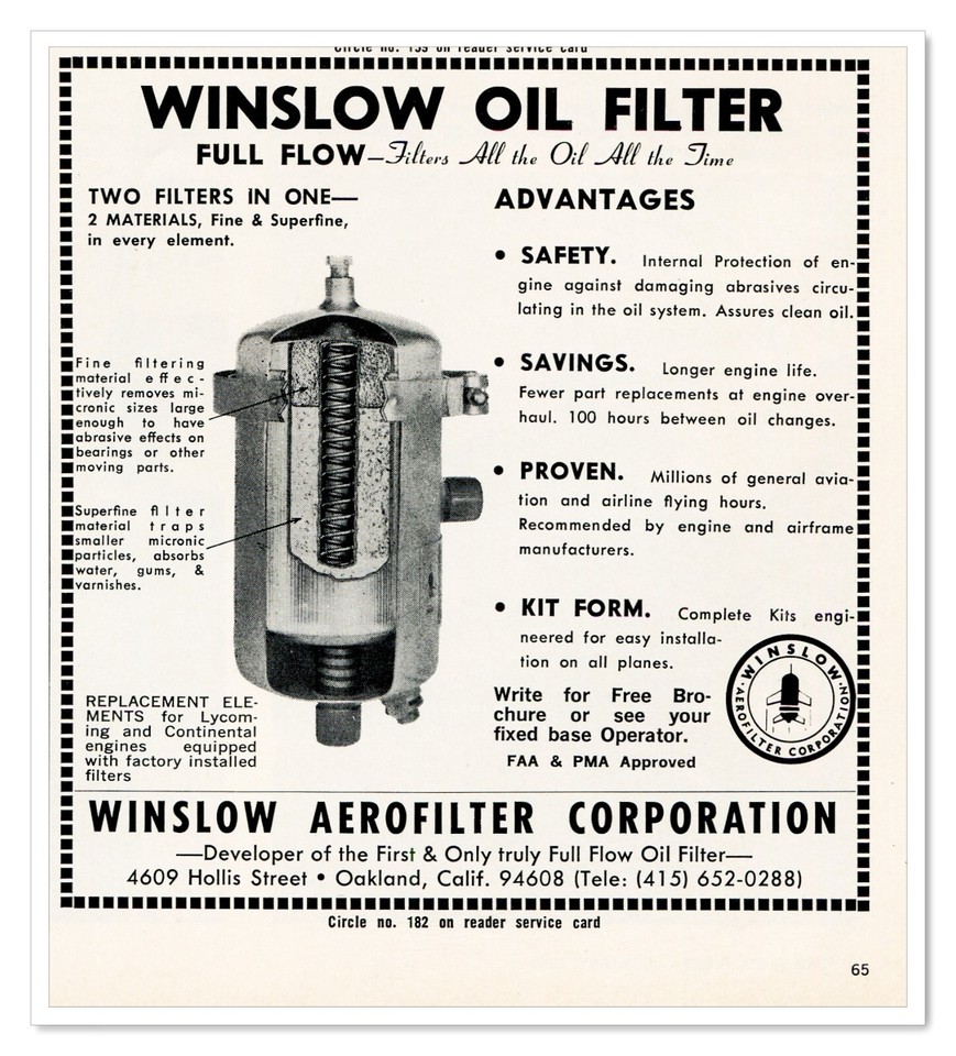 Print Ad Winslow Aerofilter Corp Oil Filters 1966 1/3-Page Advertisement - $9.70