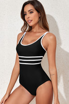 Black Contrast Trim Colorblock U Neck One Piece Swimwear - $248.69 MXN