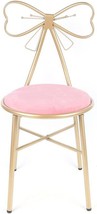 Butterfly Bow Tie Pink Vanity Makeup Chair Gold Lounge Chair Velvet Cushion - £48.56 GBP