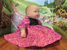 baby doll clothes pink/green polka  dress  14-16" berenguer/american bitty baby - £12.94 GBP