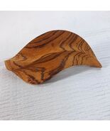 Vintage Wood barrette large leaf shape abstract natural boho brown Made ... - $17.00