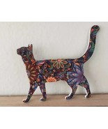 Mod Style Walking Cat Pin Cat Lovers Floral Pin, New in Package - £11.76 GBP