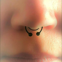 Fake Septum Piercing Black Clip On Cuff Black Tone Nose Ring Bead Fake Body Ring - £3.32 GBP