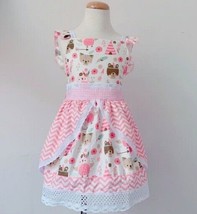 NEW Boutique Native Woodland Animals Ruffle Lace Pink Dress Sz 3-4 Thank... - £11.76 GBP