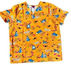 Disney Halloween Eeyore Scrub Shirt Womens Large Orange Spider Webs  - £16.99 GBP