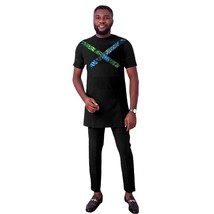 Ocn Men&#39;s Set Outfits Short Sleeve Shirt Black Cross Shape work Tops Ghana Pant - £102.02 GBP
