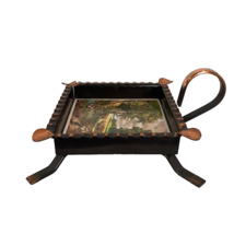 Vintage Metal Ashtray with Handle Landscape with Sheep Design  6x6&quot; 15x15cm - £9.45 GBP