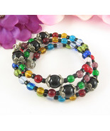 Vintage WRAP BRACELET Colorful Glass Beads Jesus Cross Mother Mary Metal... - $21.77