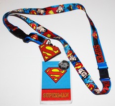 Superman Comic Art and Name Logo Lanyard w/ Logo Charm &amp; Badge Holder NE... - $6.89