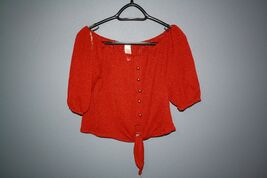 JULIA Women's Red Blouse Gold buttons Size Medium Transparent - $12.86