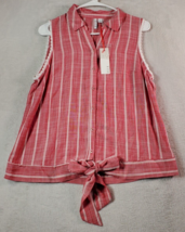 ELLE Blouse Top Womens Small Red Striped Sleeveless Collar Button Down Tie Front - £9.51 GBP