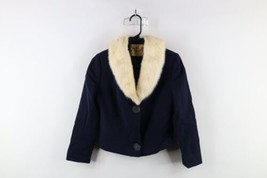 Vintage 50s Womens Small Rayon Gabardine Fur Collar Penny Lane Blazer Jacket USA - £117.90 GBP