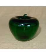Beautiful vintage green hand blown art glass MCM apple paperweight - $25.00