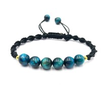 Natural Blue Star Tiger&#39;s Eye 8x8 mm Round Beads Handmade Thread Bracelet AB8-24 - £8.53 GBP
