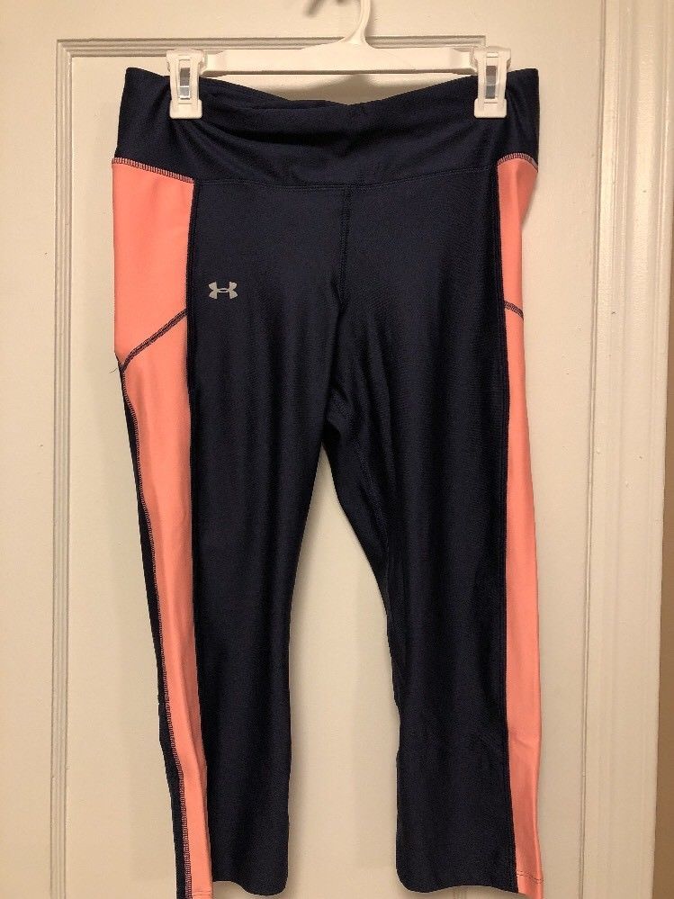 Under Armour Women's Fitted Crop 1291277 Leggings Studio Blue Pink Size LARGE - $25.73