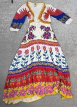 Farm Rio Dress Women&#39;s XS Vivid Garden Tiered Maxi Off White Boho Floral... - $148.49
