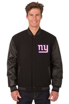 NFL New York Giants Wool Leather Reversible Jacket Front Embroidered Patch Black - £175.85 GBP