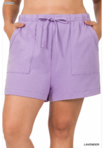 Zenana  1X Cotton Drawstring Waist Shorts with Pockets Ash Lavender - $14.36