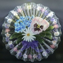 Recycled Clear Glass Fused Floral Plate UnBranded Ruffled Edge 10.5&quot; Wide - £23.53 GBP