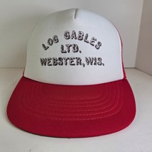 Vintage 80s Trucker Hat Log Gables Webster Wisconsin Snapback Mesh Red W... - $24.95
