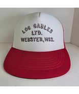 Vintage 80s Trucker Hat Log Gables Webster Wisconsin Snapback Mesh Red W... - $459.79 MXN