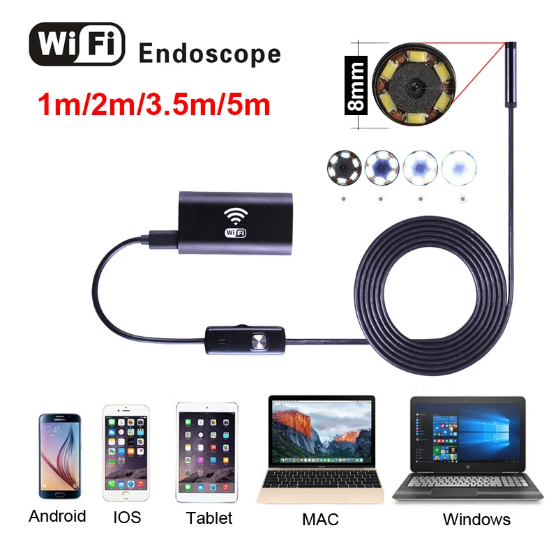 USB Endoscope Camera HD 8MM IP68 Semi Rigid  Endoscope Wireless Wifi Borescope V - $115.31