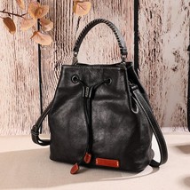 High Grade Leather Women Bucket Bag 2022 New Retro First Layer Cowhide Handbag H - £158.28 GBP
