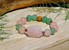 Rose Quartz &amp; Green Aventurine Gemstone Bracelet Size 7 Inch Heart Chakra Energy - £23.89 GBP