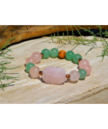 Rose Quartz &amp; Green Aventurine Gemstone Bracelet Size 7 Inch Heart Chakr... - $41.16 CAD