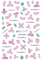 Nail Art 3D Decal Stickers beautiful purple flowers green leaves XF3240 - £2.54 GBP