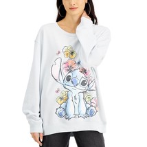 DISNEY Juniors&#39; Stitch Crewneck Sweatshirt Illusion Blue Size Medium B4HP - £11.95 GBP